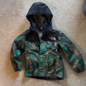 The North Face Green and Black Camouflage Rain Jacket